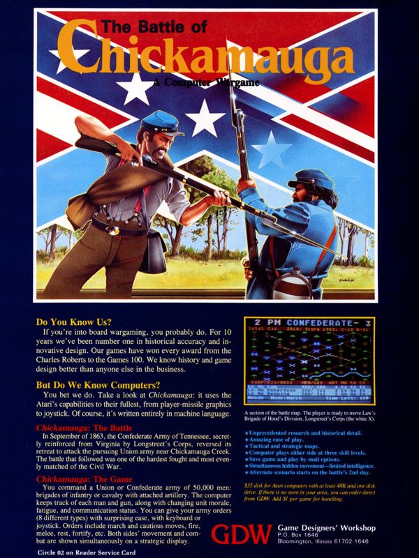 The Battle of Chickamauga Magazine Advertisement (Magazine Advertisements): Computer Gaming World (US), Vol. 5.1 (January 1985)