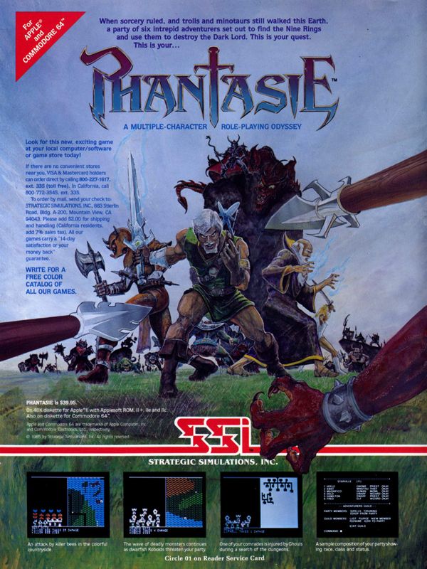 Phantasie Magazine Advertisement (Magazine Advertisements): Computer Gaming World (United States) Issue 5.1 (January 1985)