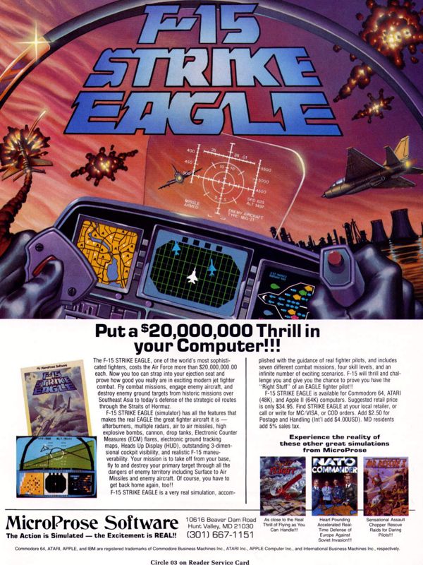 F-15 Strike Eagle Magazine Advertisement (Magazine Advertisements): Computer Gaming World (United States) Issue 5.2 (Apr-May 1985)