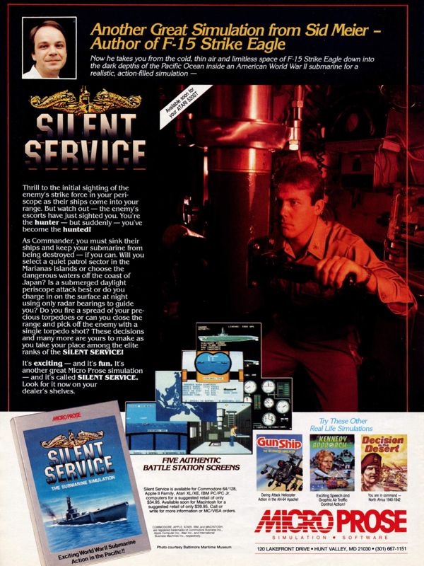 Silent Service Magazine Advertisement (Magazine Advertisements): Computer Gaming World (United States) Issue 25 (Jan-Feb 1986)