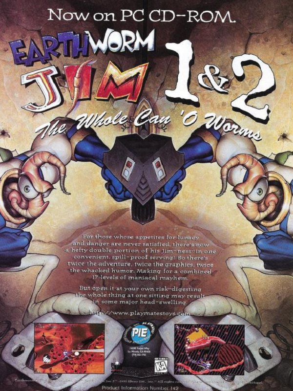 Earthworm Jim 1 & 2: The Whole Can 'O Worms Magazine Advertisement (Magazine Advertisements): PC Gamer (United States), Vol. 3 No. 6 (June 1996)