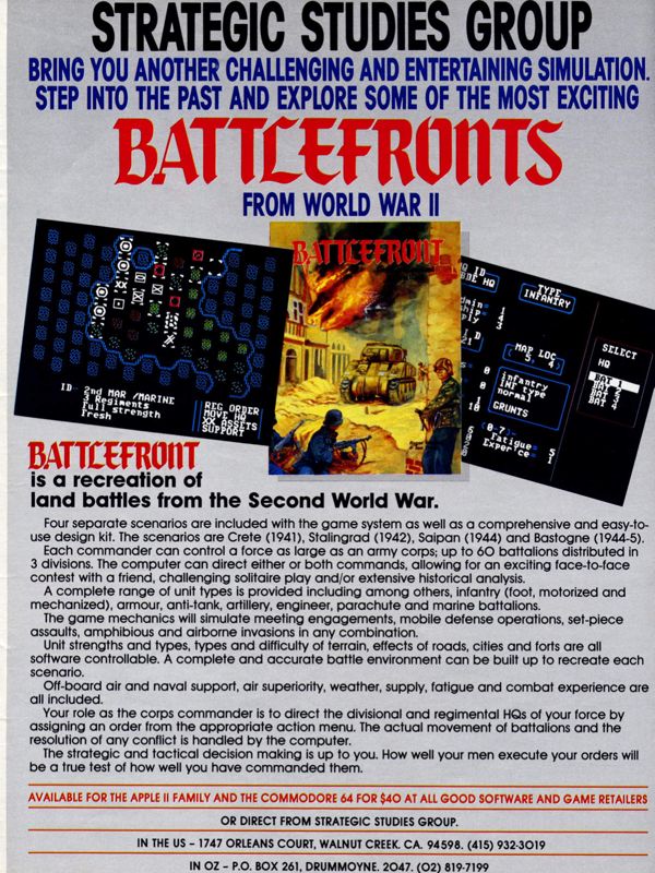 Battlefront Magazine Advertisement (Magazine Advertisements): Computer Gaming World (United States) Issue 30 (August 1986)