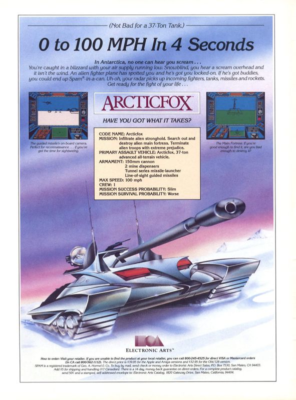 Arcticfox Magazine Advertisement (Magazine Advertisements): Computer Gaming World (US), No. 34 (January - February 1986)