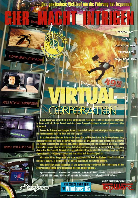 Virtual Corporation Magazine Advertisement (Magazine Advertisements): PC Player (Germany), Issue 05/1996