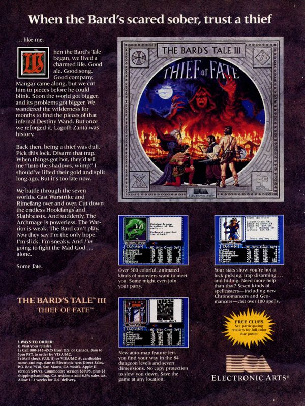 The Bard's Tale III: Thief of Fate Magazine Advertisement (Magazine Advertisements): Computer Gaming World (United States) Issue 48 (June 1988)