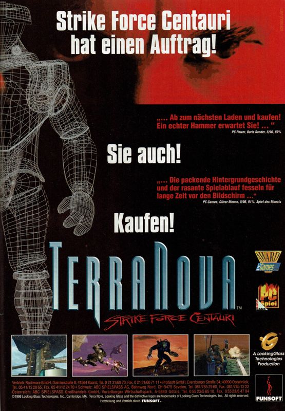 Terra Nova: Strike Force Centauri Magazine Advertisement (Magazine Advertisements): PC Player (Germany), Issue 06/1996