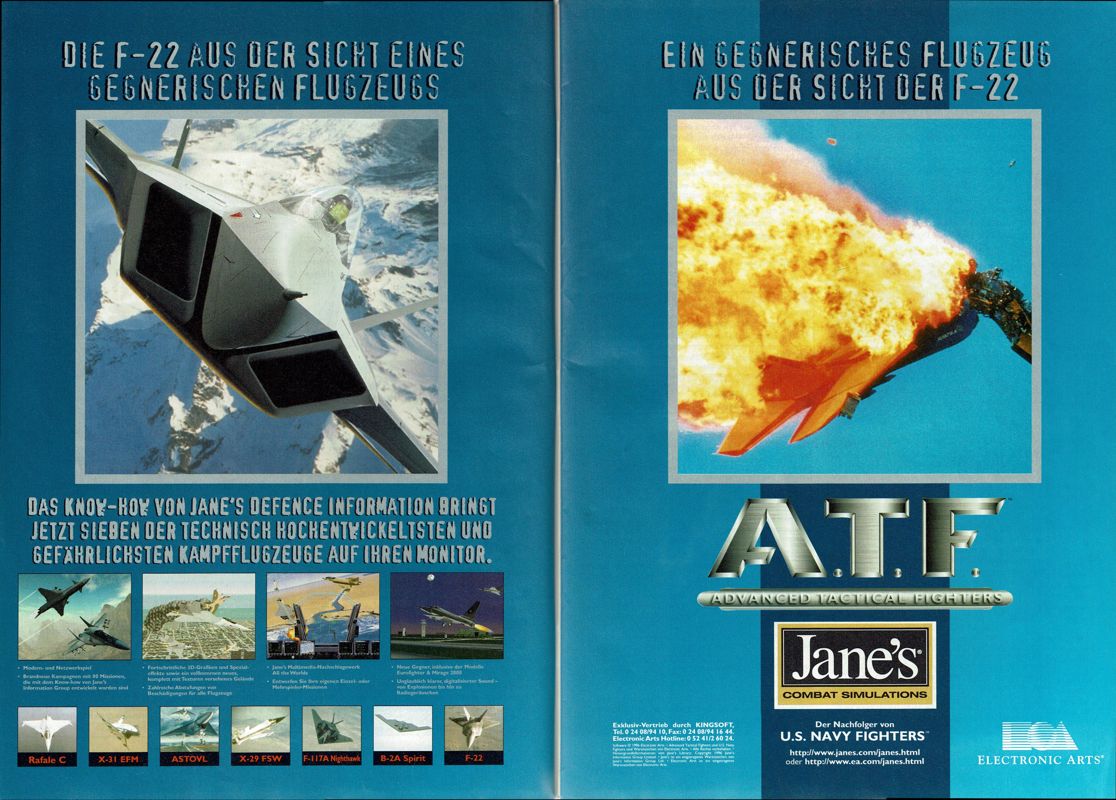 Jane's Combat Simulations: ATF - Advanced Tactical Fighters Magazine Advertisement (Magazine Advertisements): PC Player (Germany), Issue 05/1996