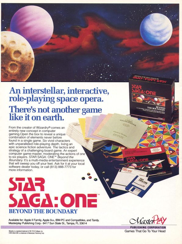 Star Saga: One - Beyond the Boundary Magazine Advertisement (Magazine Advertisements): Computer Gaming World (United States) Issue 50 (August 1988)