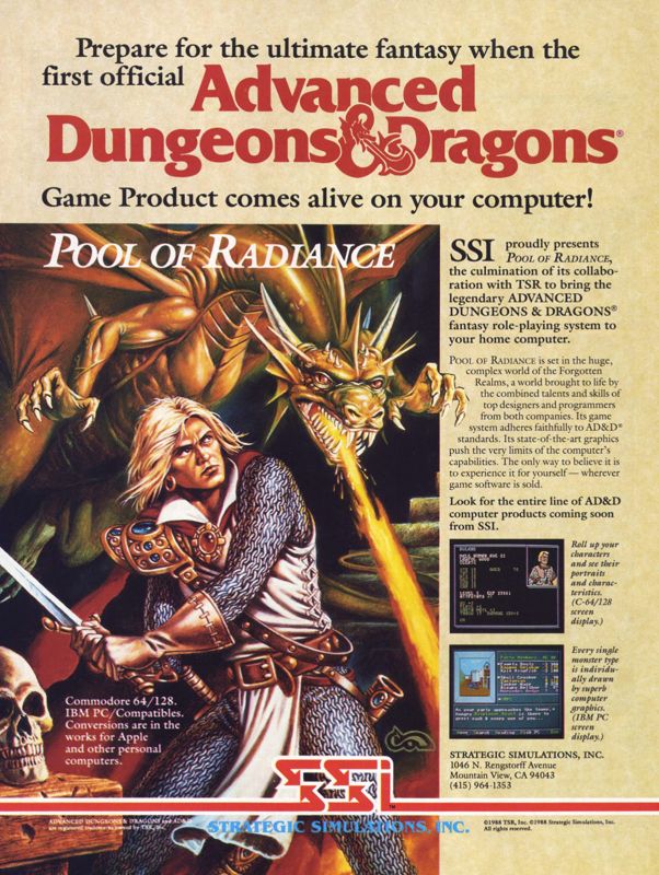 Pool of Radiance Magazine Advertisement (Magazine Advertisements): Computer Gaming World (United States) Issue 52 (October 1988)