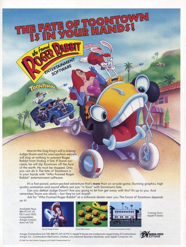 Who Framed Roger Rabbit Magazine Advertisement (Magazine Advertisements): Computer Gaming World (United States) Issue 52 (October 1988)