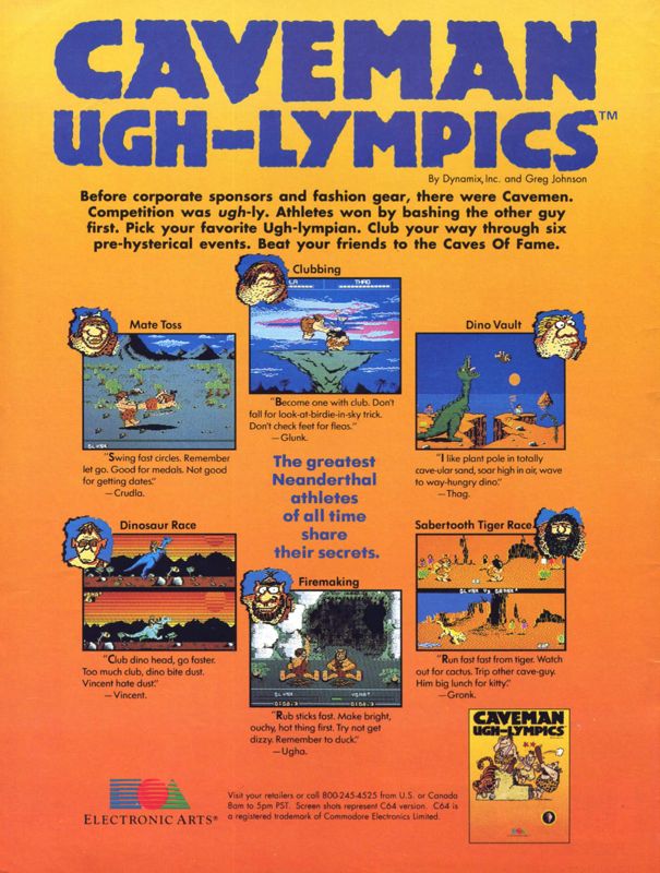 Caveman Ugh-Lympics Magazine Advertisement (Magazine Advertisements): Computer Gaming World (United States) Issue 54 (December 1988)