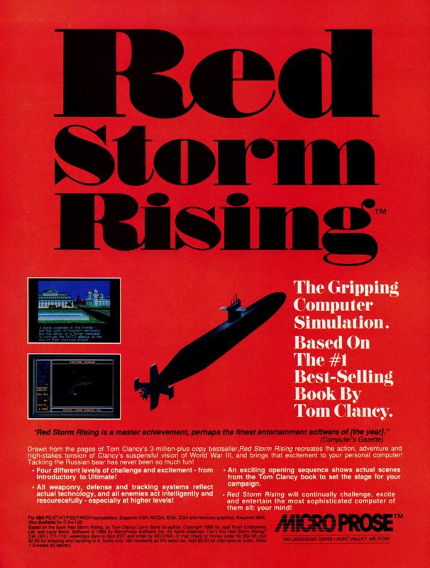Red Storm Rising Magazine Advertisement (Magazine Advertisements): Computer Gaming World (United States) Issue 58 (April 1989)