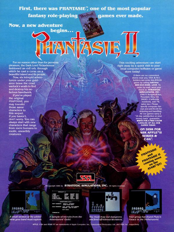 Phantasie II Magazine Advertisement (Magazine Advertisements): Computer Gaming World (United States) Issue 28 (May 1986)