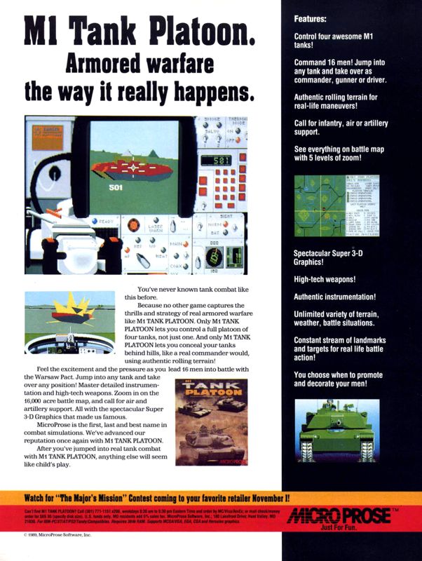 M1 Tank Platoon Magazine Advertisement (Magazine Advertisements): Computer Gaming World (United States) Issue 64 (October 1989)