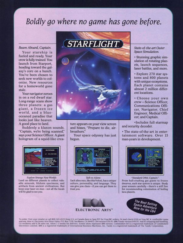 Starflight Magazine Advertisement (Magazine Advertisements): Computer Gaming World (United States) Issue 64 (October 1989)