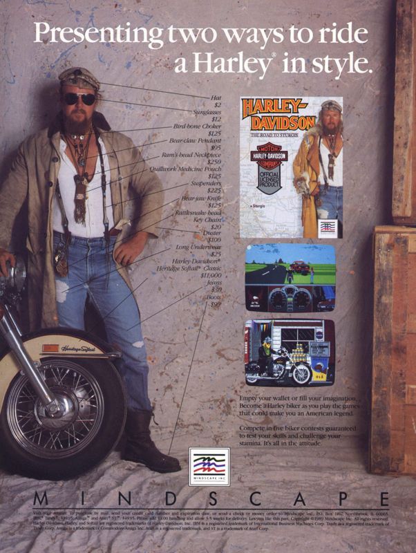 Harley-Davidson: The Road to Sturgis Magazine Advertisement (Magazine Advertisements): Computer Gaming World (United States) Issue 65 (November 1989)