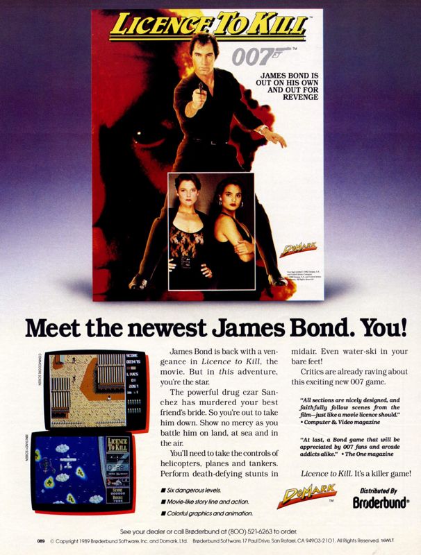 007: Licence to Kill Magazine Advertisement (Magazine Advertisements): Computer Gaming World (United States) Issue 66 (December 1989)