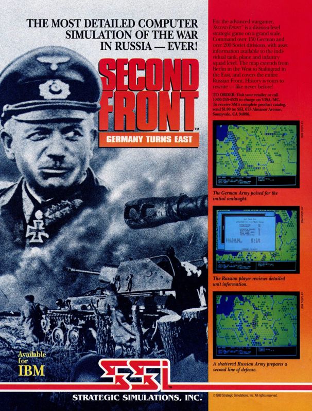 Second Front: Germany Turns East Magazine Advertisement (Magazine Advertisements): Computer Gaming World (United States) Issue 69 (March 1990)