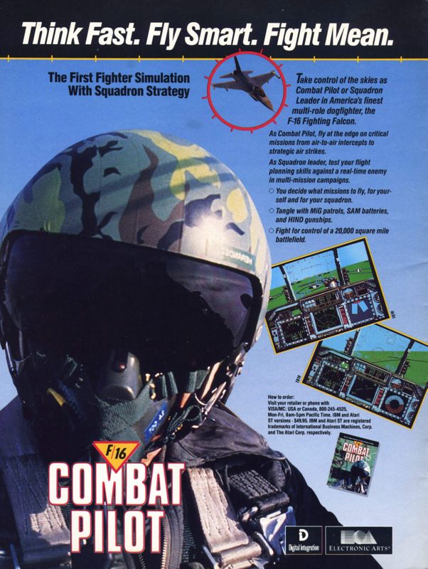 F-16 Combat Pilot Magazine Advertisement (Magazine Advertisements): Computer Gaming World (United States) Issue 63 (September 1989)
