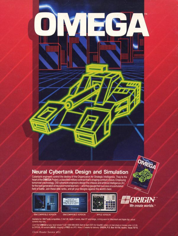 Omega Magazine Advertisement (Magazine Advertisements): Computer Gaming World (United States) Issue 63 (September 1989)