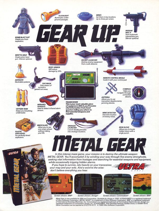 Metal Gear Magazine Advertisement (Magazine Advertisements): Computer Gaming World (United States) Issue 64 (October 1989)