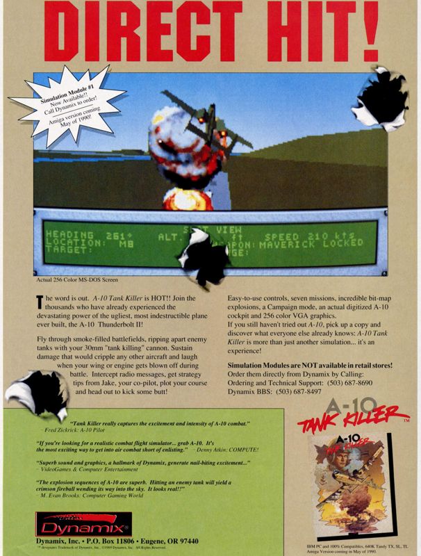 A-10 Tank Killer Magazine Advertisement (Magazine Advertisements): Computer Gaming World (United States) Issue 70 (April 1990)