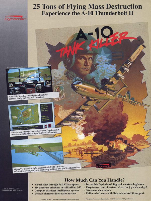 A-10 Tank Killer Magazine Advertisement (Magazine Advertisements): Computer Gaming World (United States) Issue 64 (October 1989)