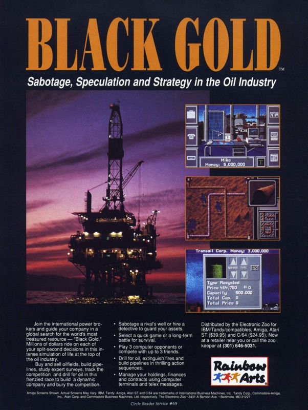 Black Gold Magazine Advertisement (Magazine Advertisements): Computer Gaming World (United States) Issue 72 (June 1990)
