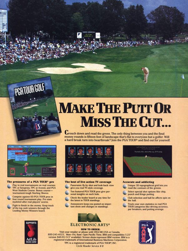 PGA Tour Golf Magazine Advertisement (Magazine Advertisements): Computer Gaming World (United States) Issue 74 (September 1990)