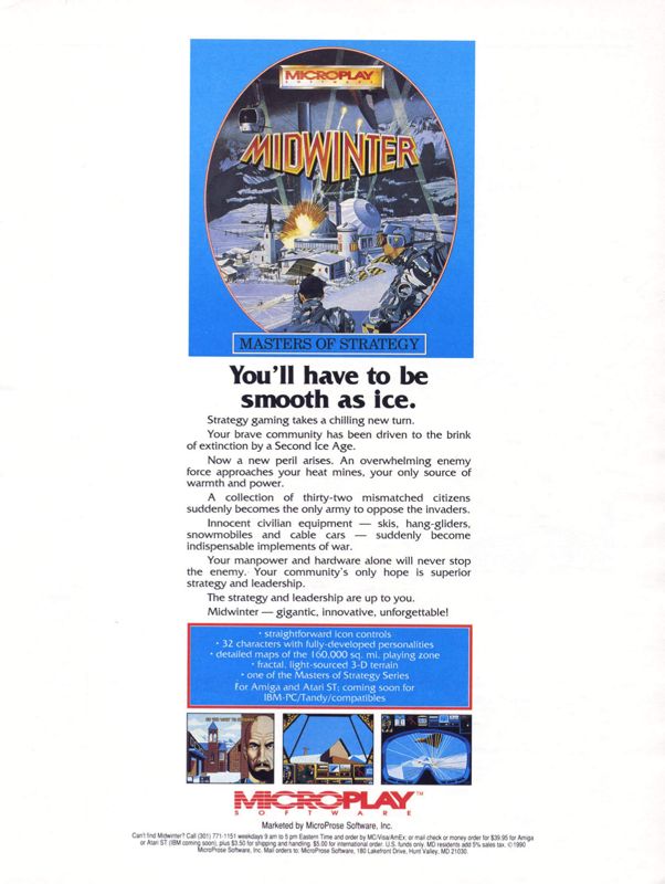 Midwinter Magazine Advertisement (Magazine Advertisements): Computer Gaming World (United States) Issue 72 (June 1990)