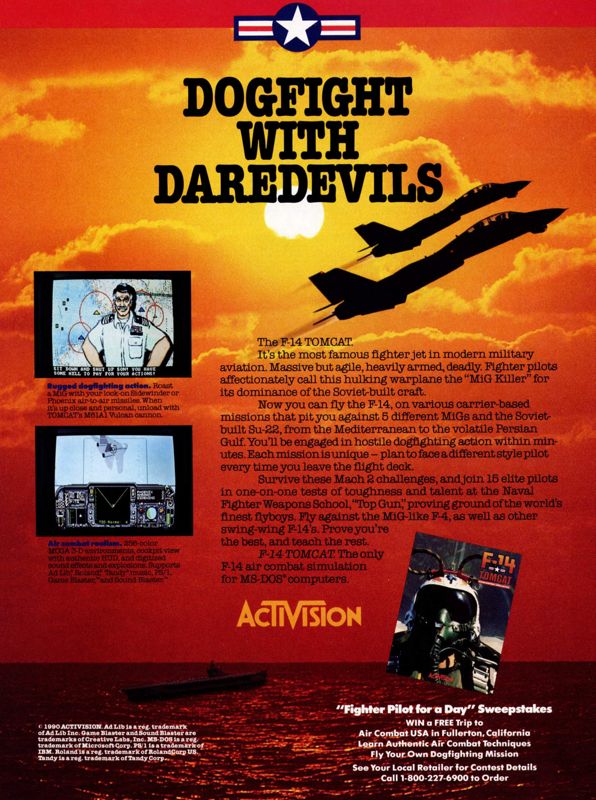 F-14 Tomcat Magazine Advertisement (Magazine Advertisements): Computer Gaming World (United States) Issue 76 (November 1990)