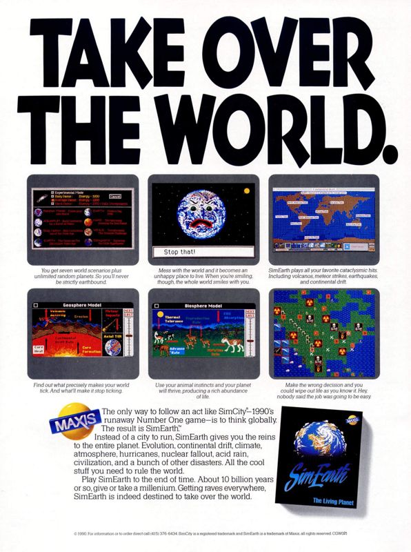 SimEarth: The Living Planet Magazine Advertisement (Magazine Advertisements):<br> Computer Gaming World (United States) Issue 79 (February 1991)