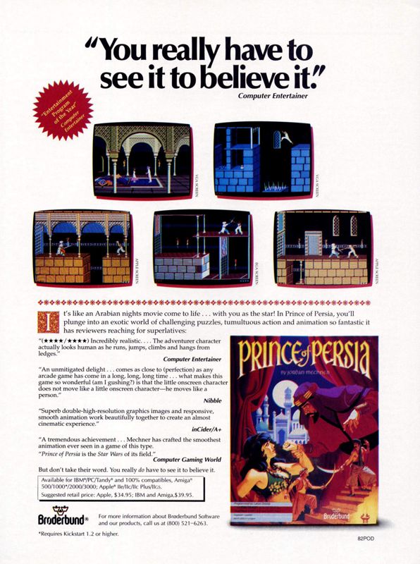Prince of Persia Magazine Advertisement (Magazine Advertisements): Computer Gaming World (United States) Issue 77 (December 1990)