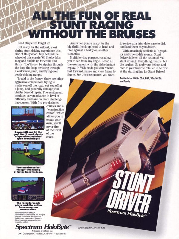 Stunt Driver Magazine Advertisement (Magazine Advertisements): Computer Gaming World (United States) Issue 74 (September 1990)