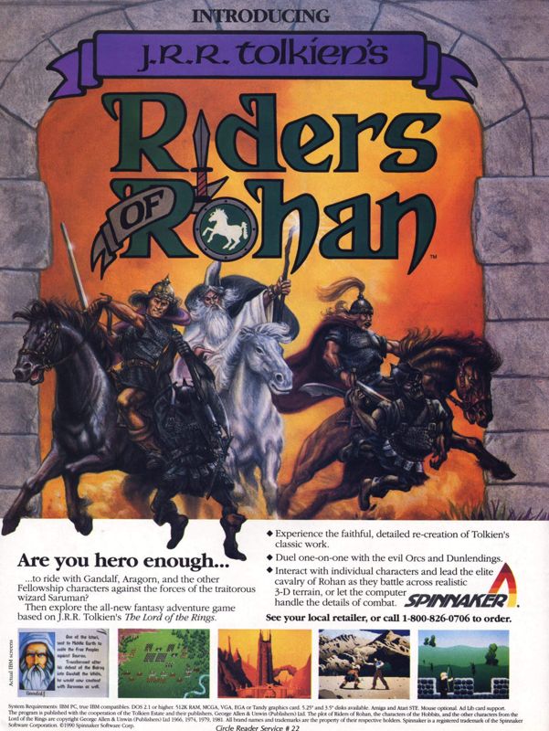 J.R.R. Tolkien's Riders of Rohan Magazine Advertisement (Magazine Advertisements): Computer Gaming World (United States) Issue 74 (September 1990)