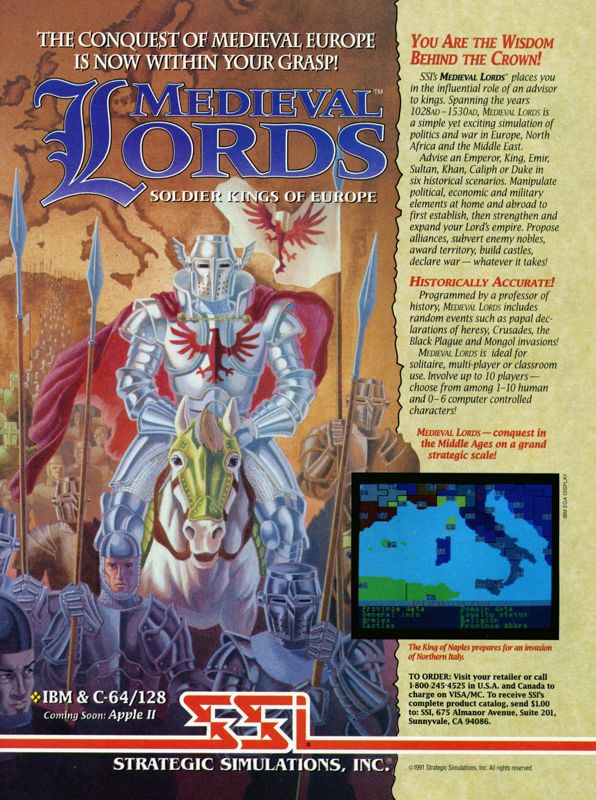 Medieval Lords: Soldier Kings of Europe Magazine Advertisement (Magazine Advertisements): Computer Gaming World (United States) Issue 80 (March 1991)