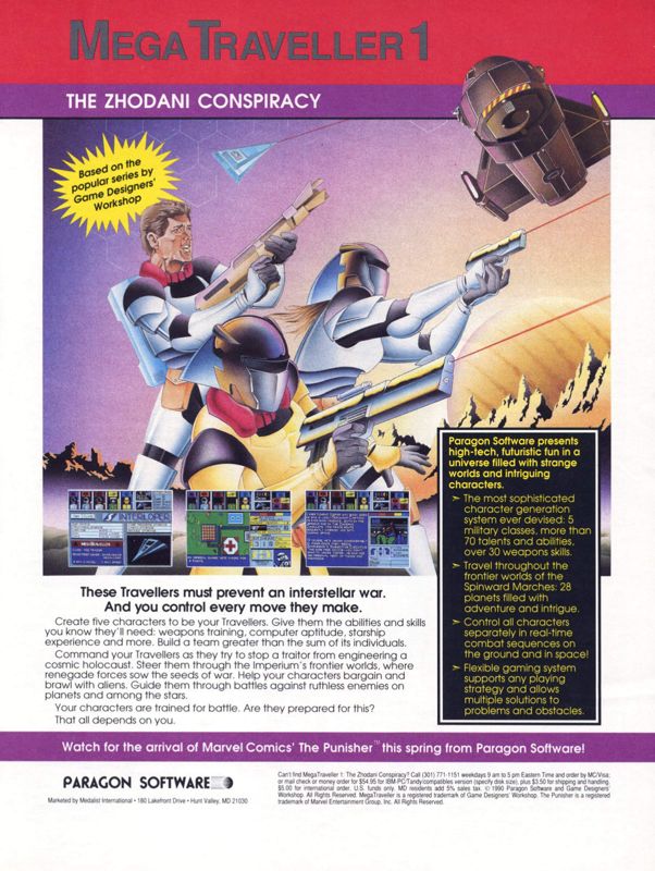 MegaTraveller 1: The Zhodani Conspiracy Magazine Advertisement (Magazine Advertisements): Computer Gaming World (United States) Issue 71 (May 1990)