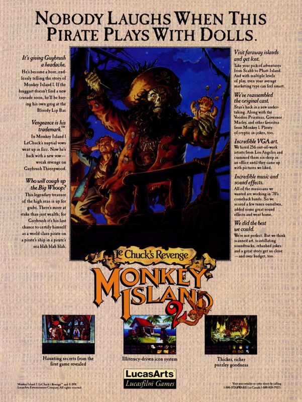 Monkey Island 2: LeChuck's Revenge Magazine Advertisement (Magazine Advertisements): Computer Gaming World (United States) Issue 88 (November 1991)