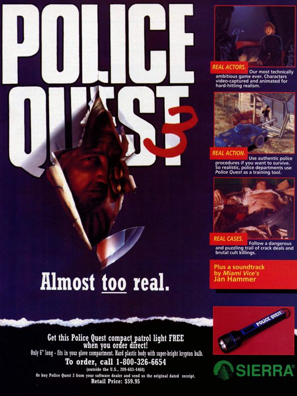 Police Quest 3: The Kindred Magazine Advertisement (Magazine Advertisements): Computer Gaming World (United States) Issue 88 (November 1991)