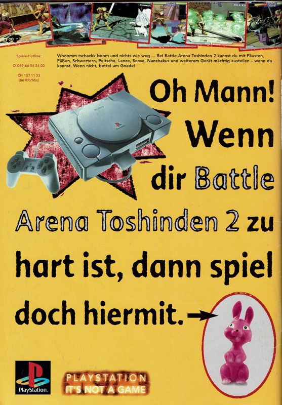 Battle Arena Toshinden 2 Magazine Advertisement (Magazine Advertisements): PC Player (Germany), Issue 08/1996