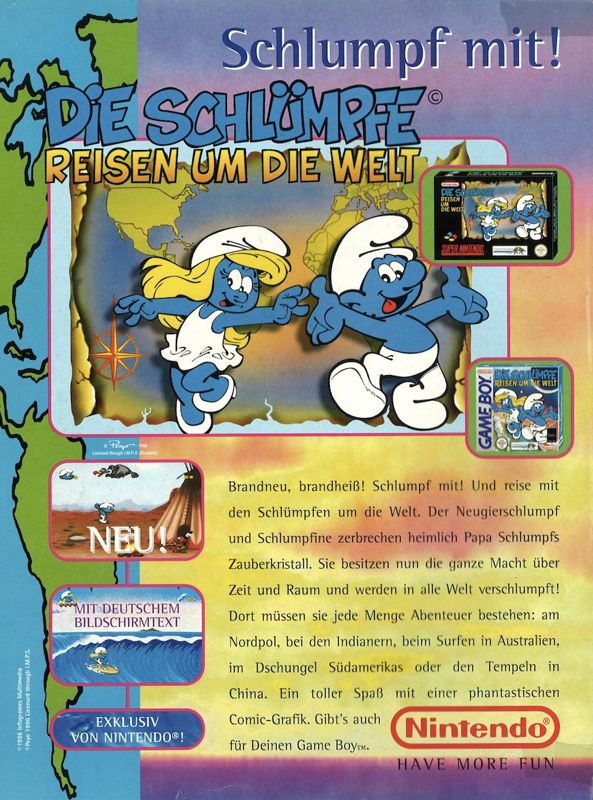 The Smurfs Travel the World Magazine Advertisement (Magazine Advertisements): Club Nintendo Magazin (Germany), Issue 5, October 1996 (page 2)