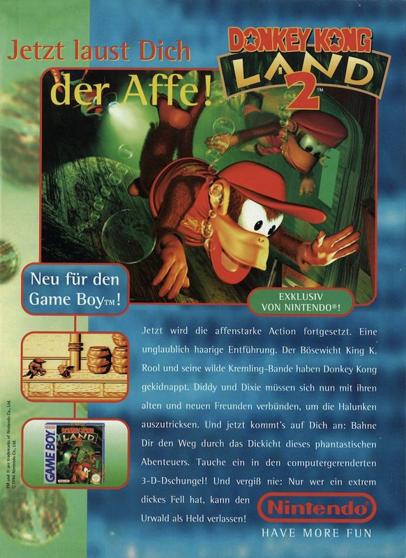 Donkey Kong Land 2 Magazine Advertisement (Magazine Advertisements): Club Nintendo Magazin (Germany), Issue 5, October 1996 (page 69)