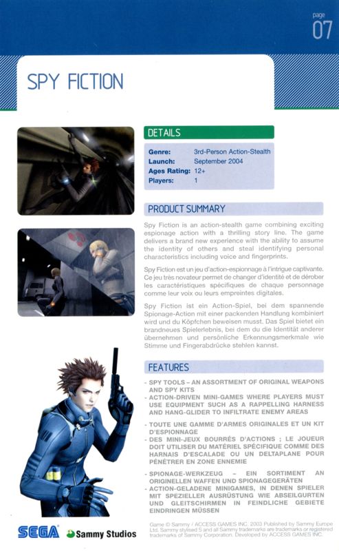 Spy Fiction Catalogue (Catalogue Advertisements): Sega Europe (INS-PGBK01-EU)