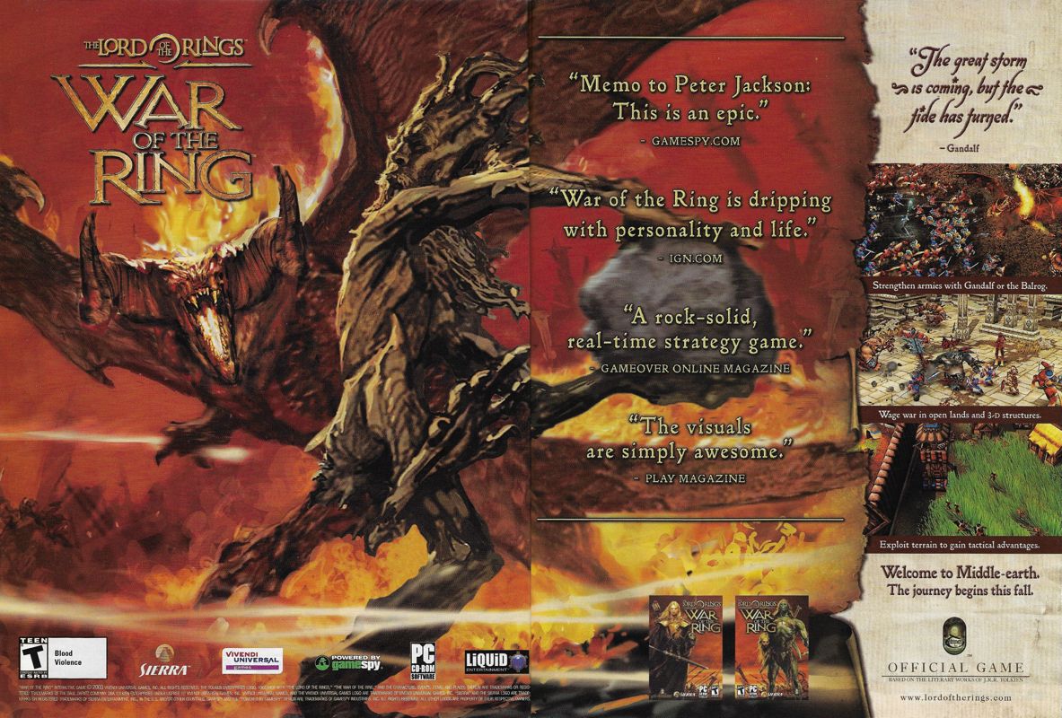 The Lord of the Rings: War of the Ring Magazine Advertisement (Magazine Advertisements): PC Gamer (United States), Issue 120 (February 2004)