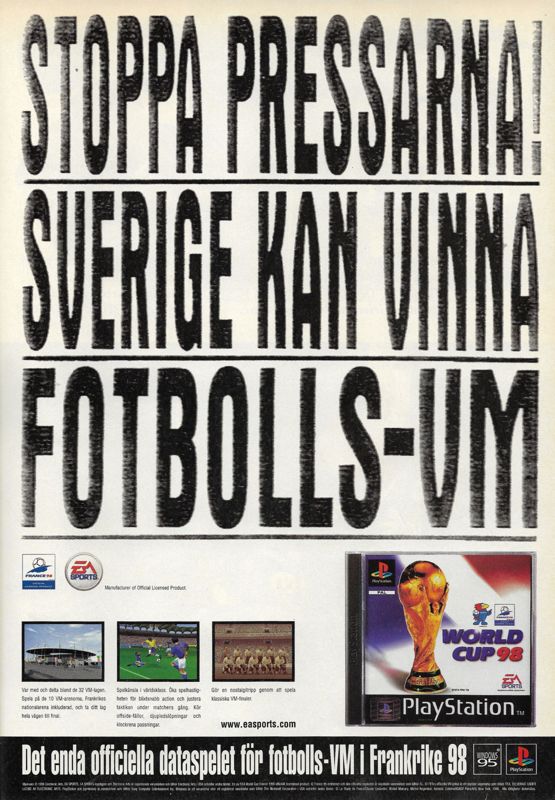 World Cup 98 Magazine Advertisement (Magazine Advertisements): PC Gamer (Sweden), Issue 18 (May 1998)