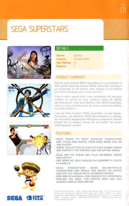 SEGA SuperStars Catalogue (Catalogue Advertisements): Sega Europe (INS-PGBK01-EU)