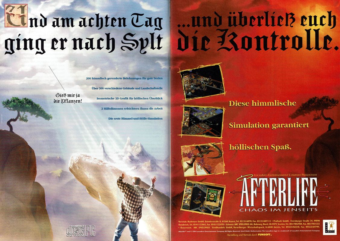 Afterlife Magazine Advertisement (Magazine Advertisements): PC Player (Germany), Issue 08/1996