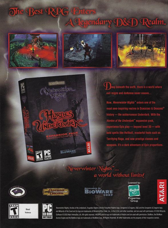 Neverwinter Nights: Hordes of the Underdark Magazine Advertisement (Magazine Advertisements): PC Gamer (United States), Issue 120 (February 2004)