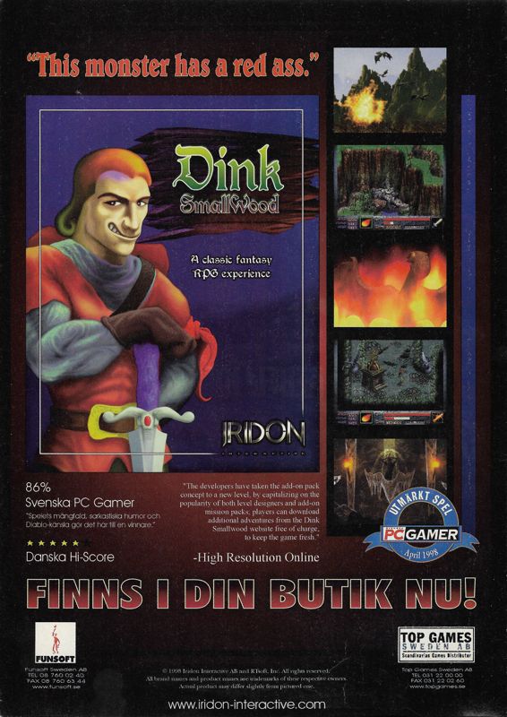 Dink SmallWood Magazine Advertisement (Magazine Advertisements): PC Gamer (Sweden), Issue 18 (May 1998)