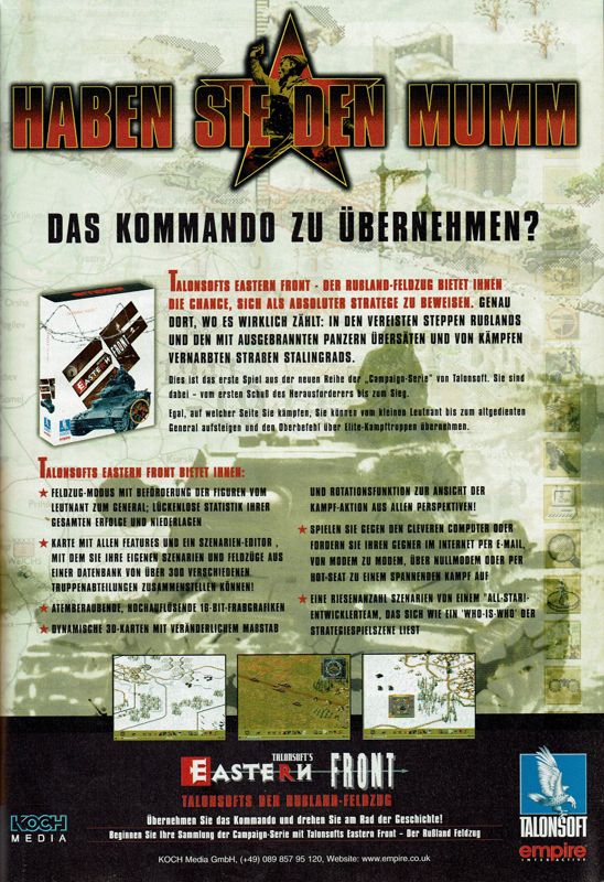 TalonSoft's East Front Magazine Advertisement (Magazine Advertisements): PC Player (Germany), Issue 01/1998